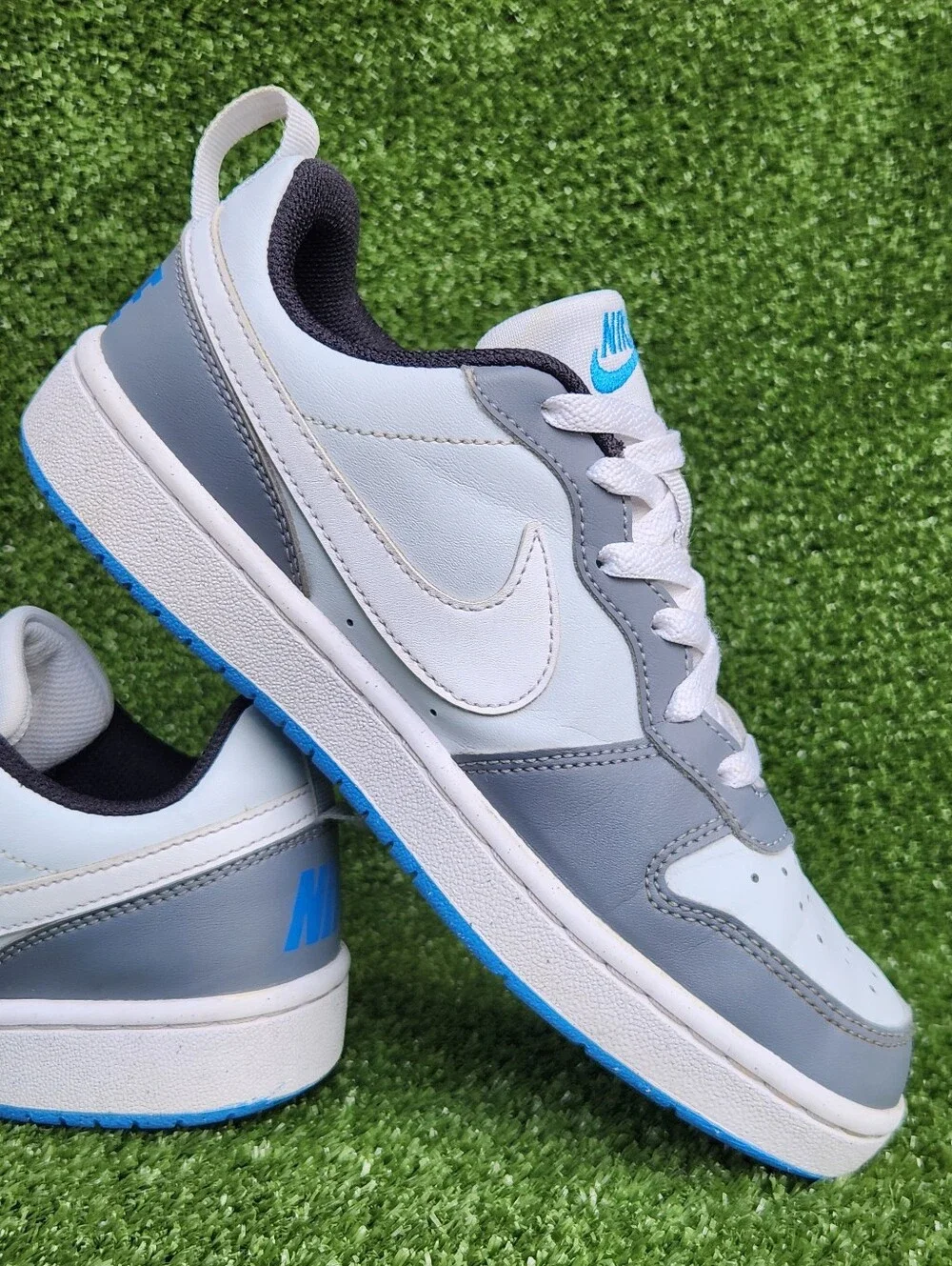Nike Court Borough Low Big Boys Kids Leather White Gray Sneakers Size 5 Youth